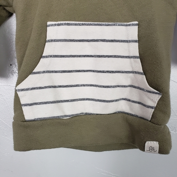 Lulu & Roo Baby 3-6 Months Army Green Hoodie Striped Pocket Hood Gender Neutral - Picture 6 of 6